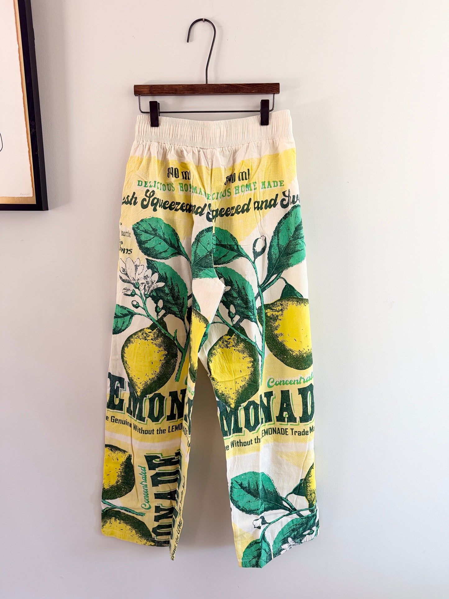 Thai Handmade Lemon/Magnolia Prints Wide Leg Pants