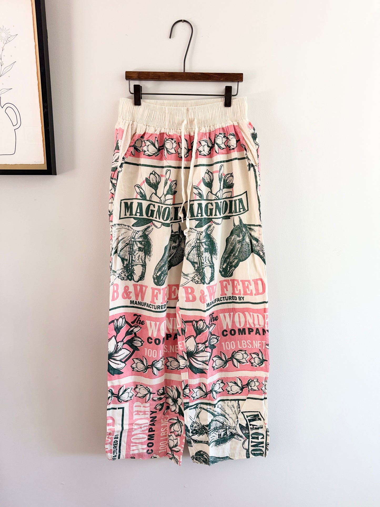 Thai Handmade Lemon/Magnolia Prints Wide Leg Pants
