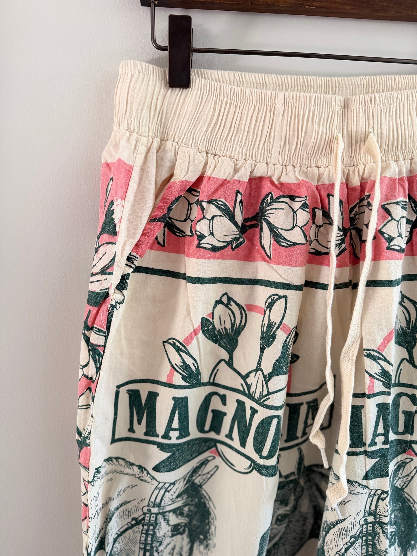 Thai Handmade Lemon/Magnolia Prints Wide Leg Pants