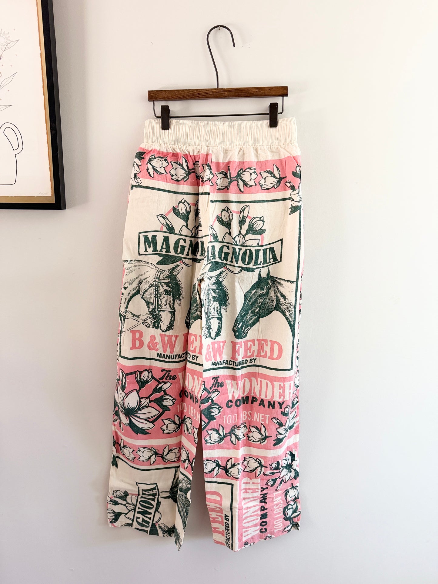 Thai Handmade Lemon/Magnolia Prints Wide Leg Pants