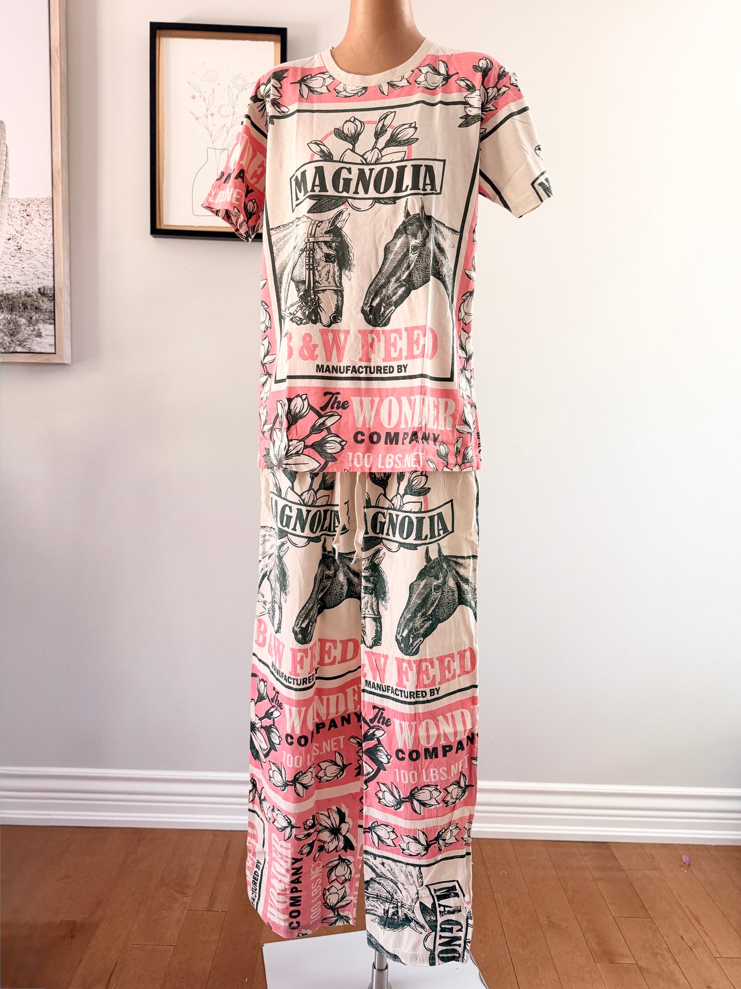 Thai Handmade Lemon/Magnolia Prints Wide Leg Pants