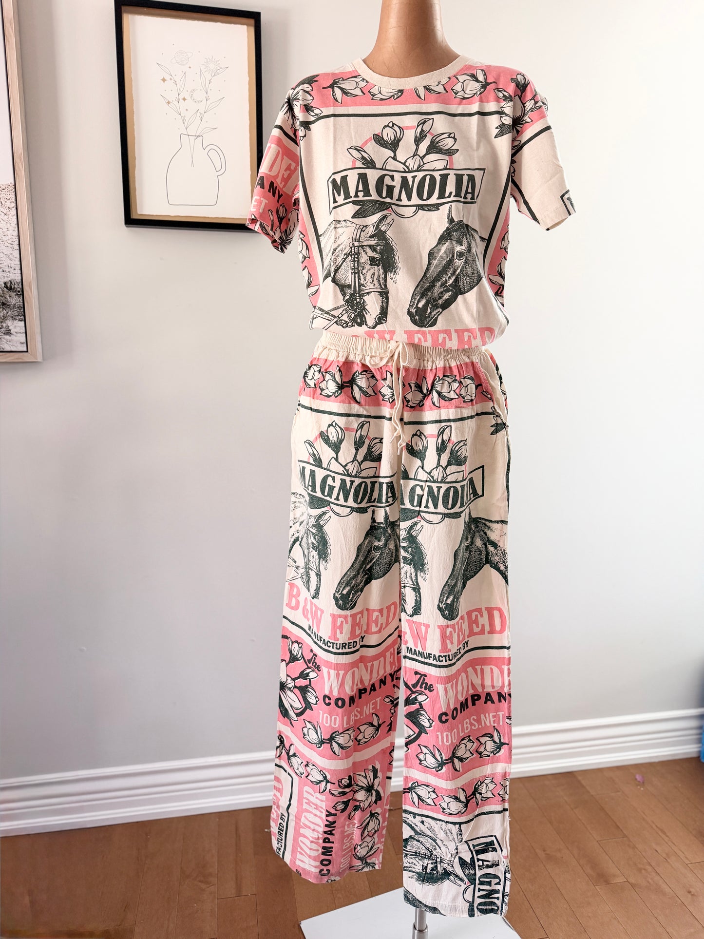 Thai Handmade Lemon/Magnolia Prints Wide Leg Pants
