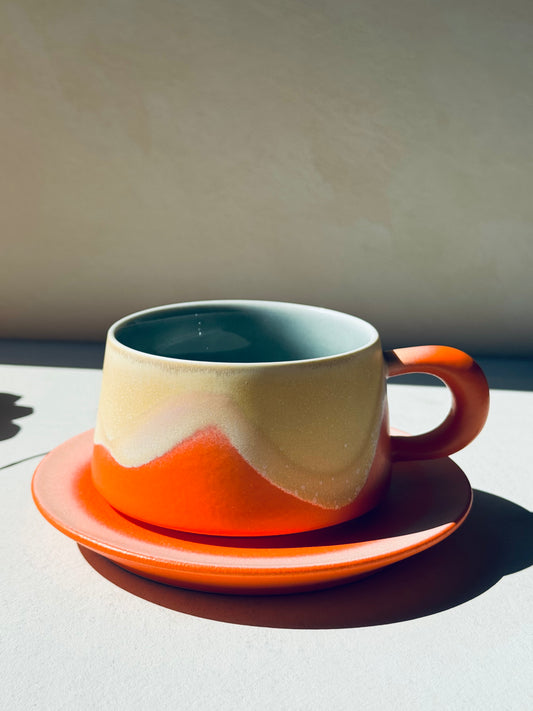 Sunset Orange – Ceramic Mug + Saucer | BoHo Bronte Exclusive