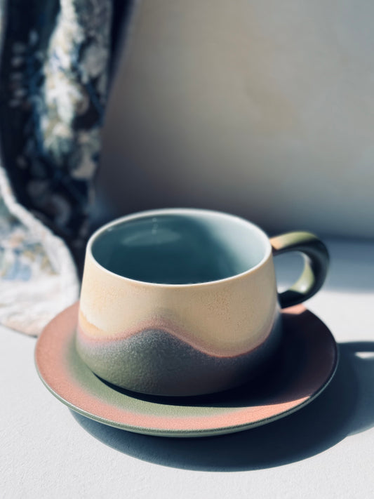 Forest Blush – Ceramic Mug + Saucer | BoHo Bronte Exclusive