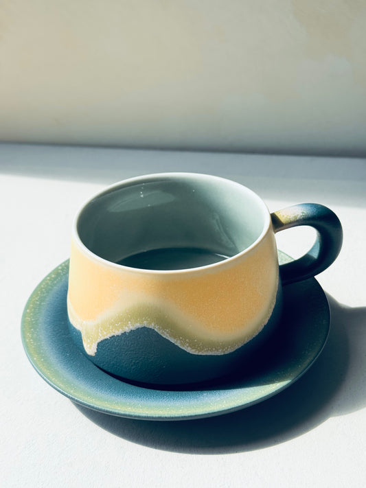 Ocean Mist – Ceramic Mug + Saucer | BoHo Bronte Exclusive