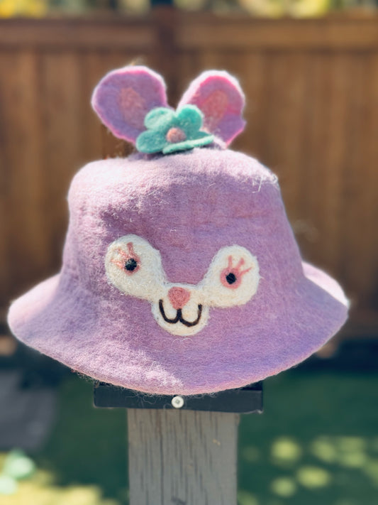 Purple Bunny Felt Hat – Handmade in Nepal from 100% Wool (Kids Collection)