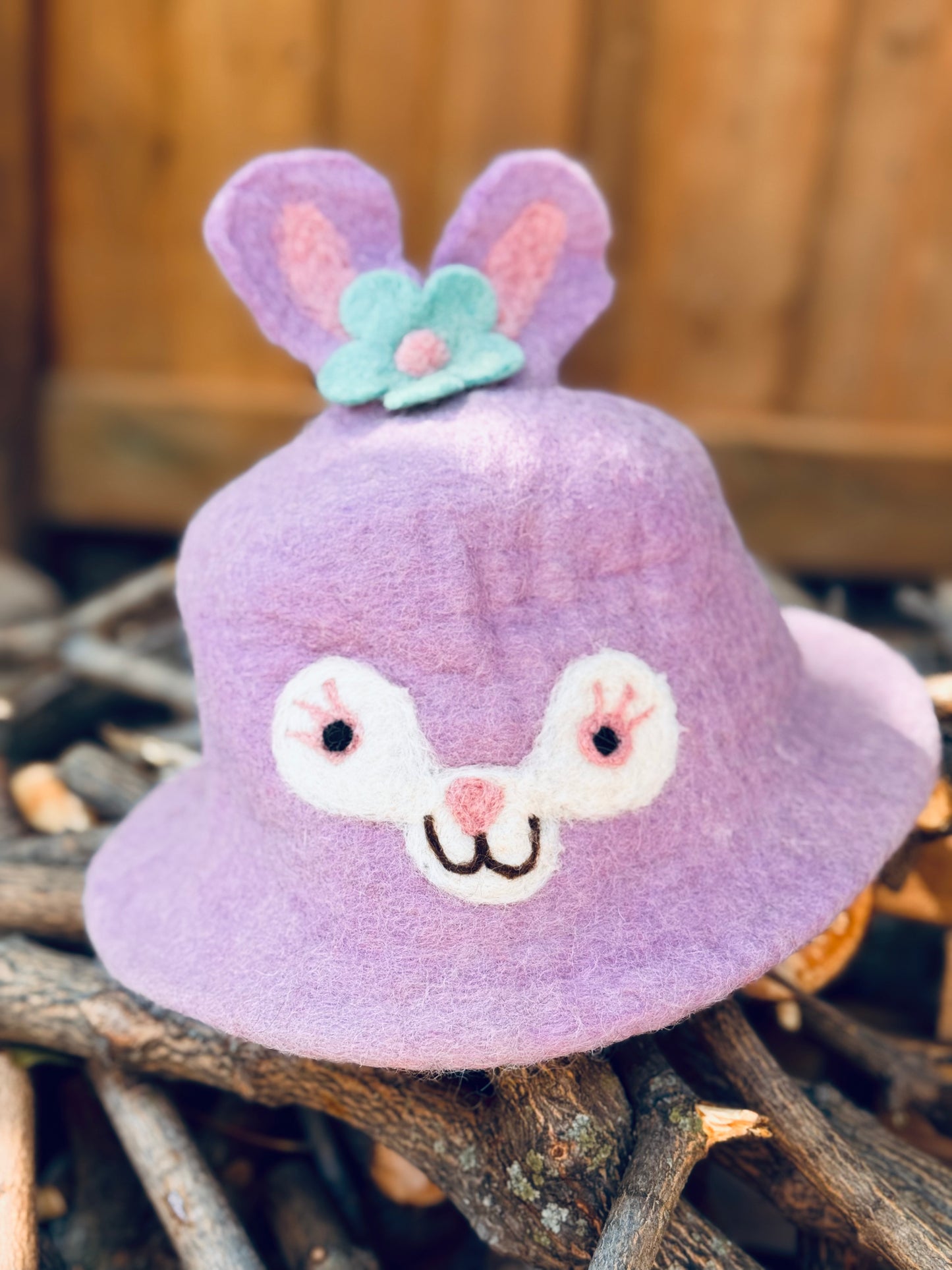 Purple Bunny Felt Hat – Handmade in Nepal from 100% Wool (Kids Collection)