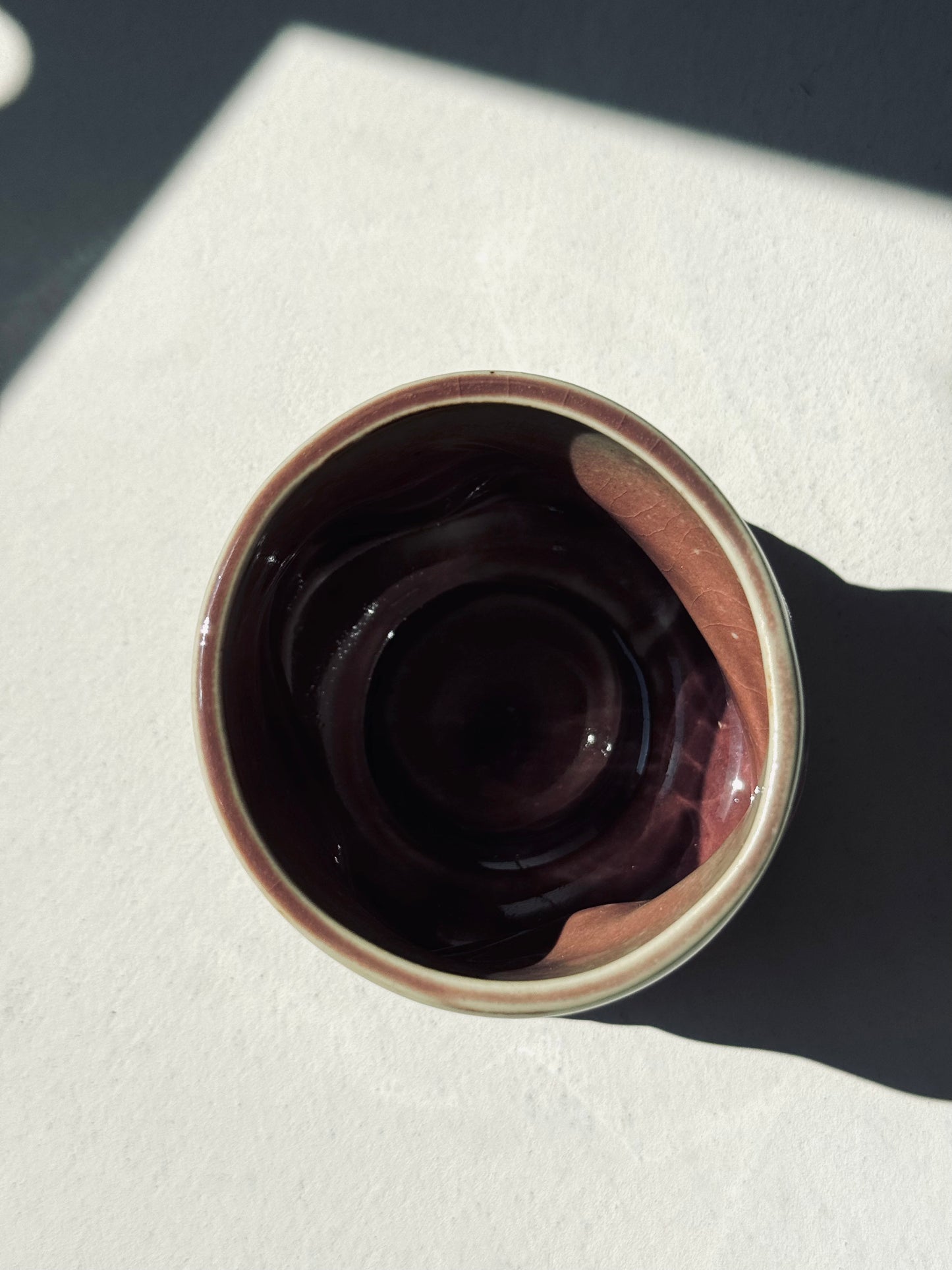 Rustic Wavy Stoneware Cup – Red-Brown & Blue Glaze (230ml)