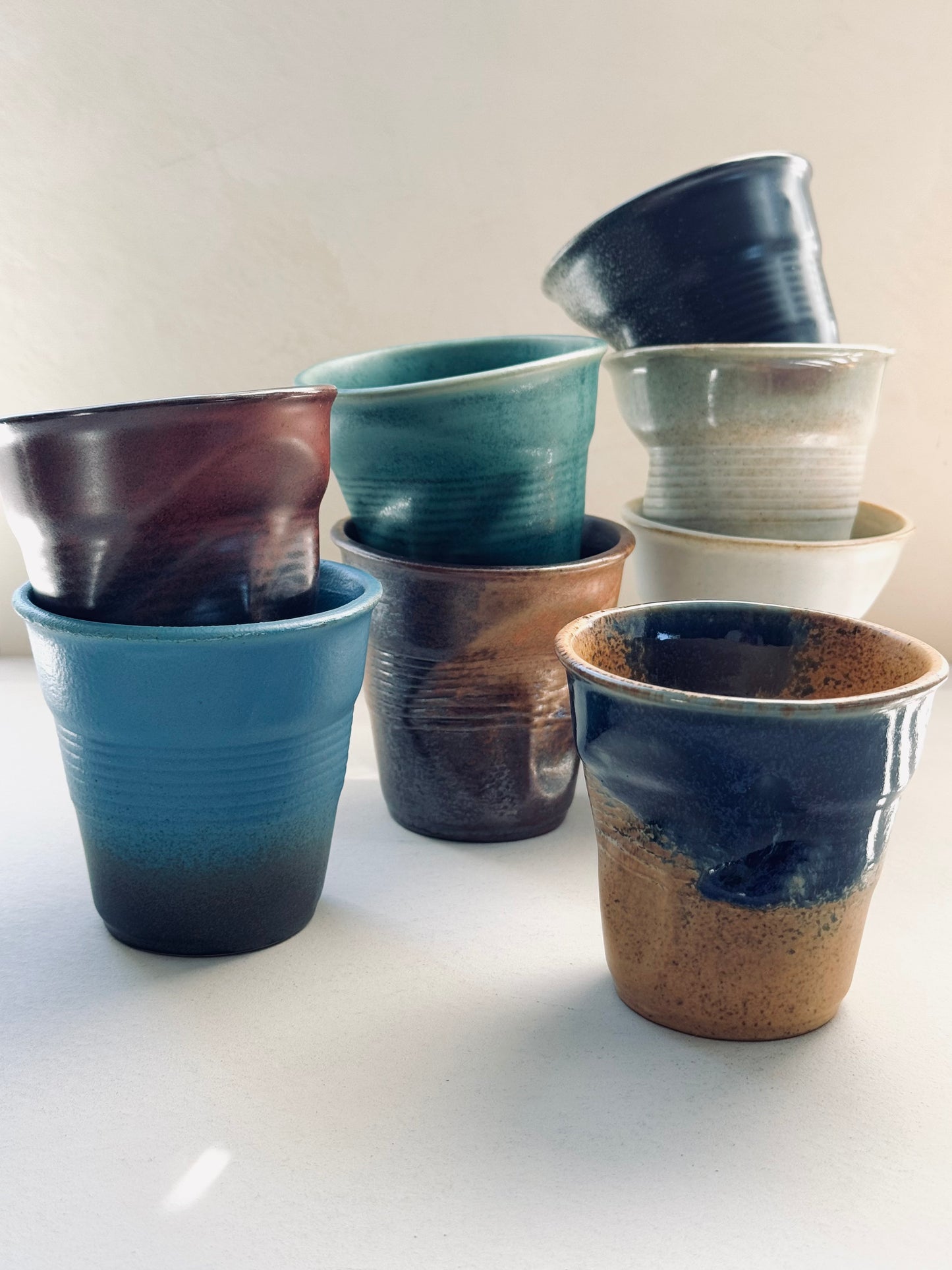 Rustic Stoneware Tumbler – Earth Brown & Deep Blue (220ml)