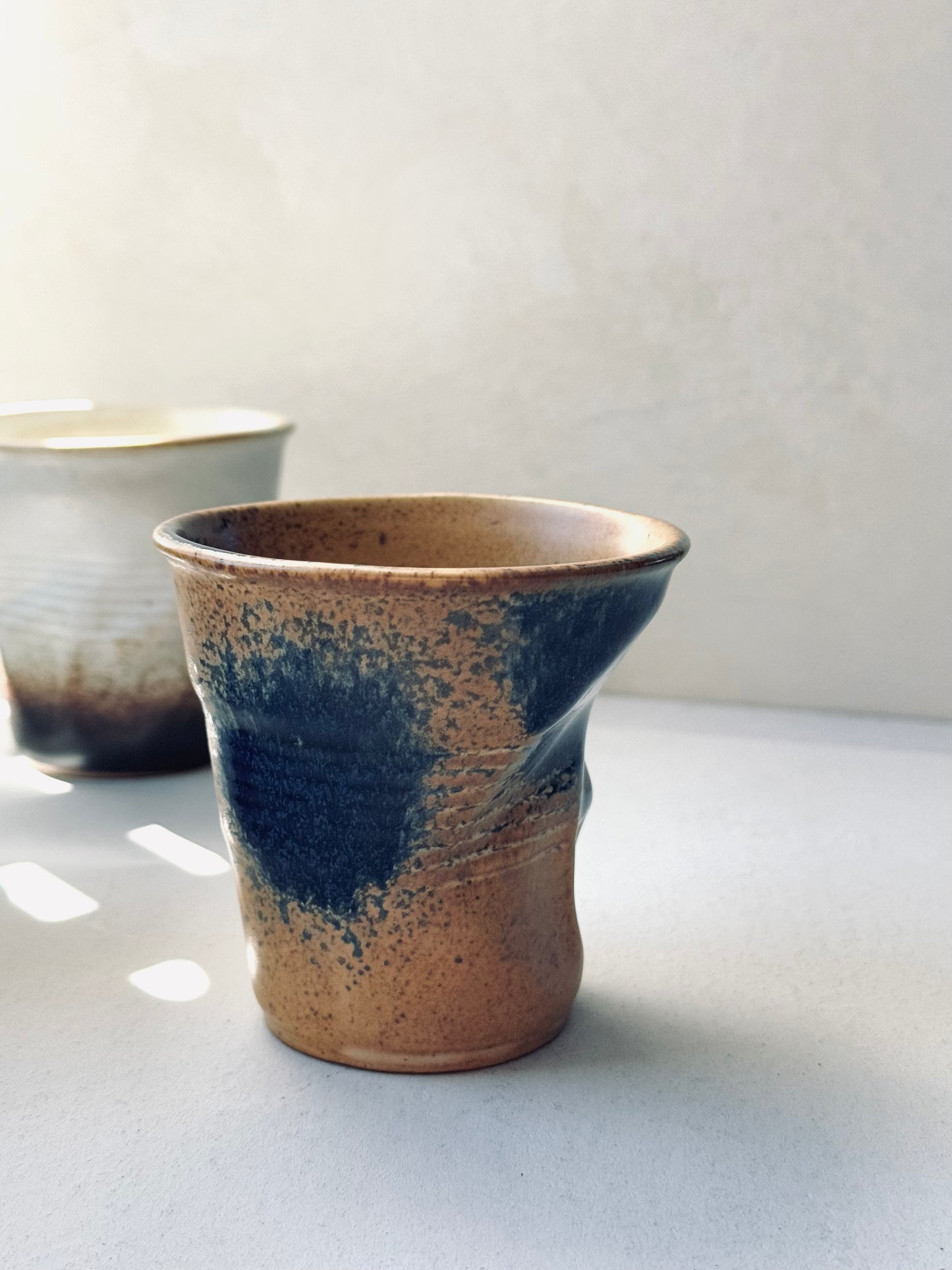 Rustic Stoneware Tumbler – Earth Brown & Deep Blue (220ml)