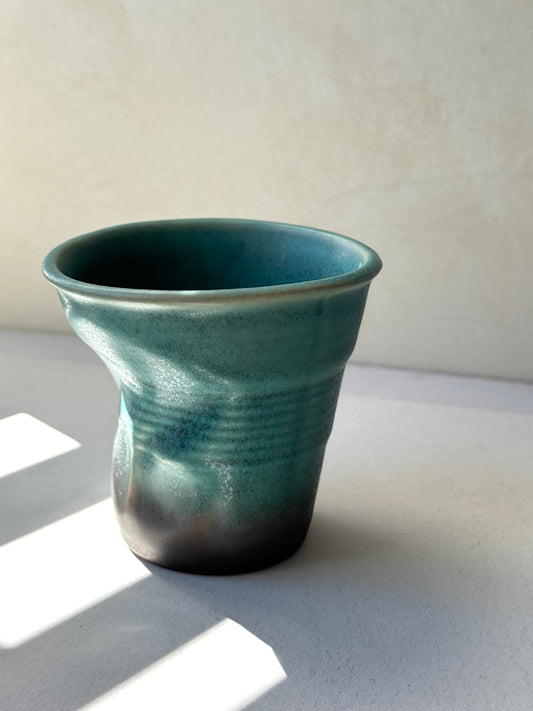 Rustic Gradient Stoneware Tumbler – Teal Green & Black (220ml)