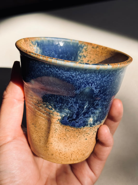 Rustic Stoneware Tumbler – Earth Brown & Deep Blue (220ml)