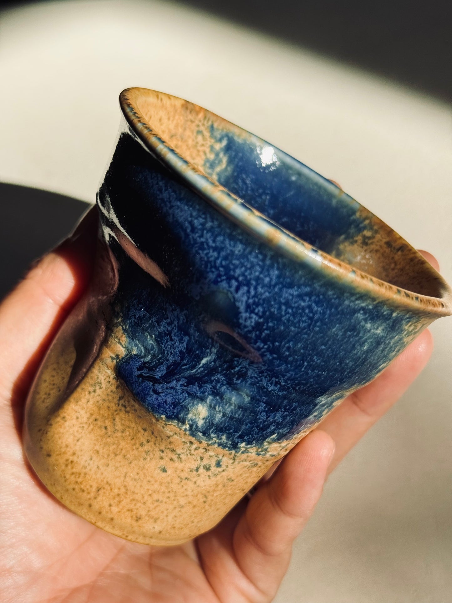 Rustic Stoneware Tumbler – Earth Brown & Deep Blue (220ml)