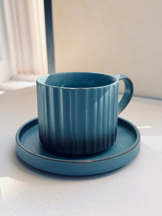 Blue Ceramic Cup & Saucer Set – 230ml