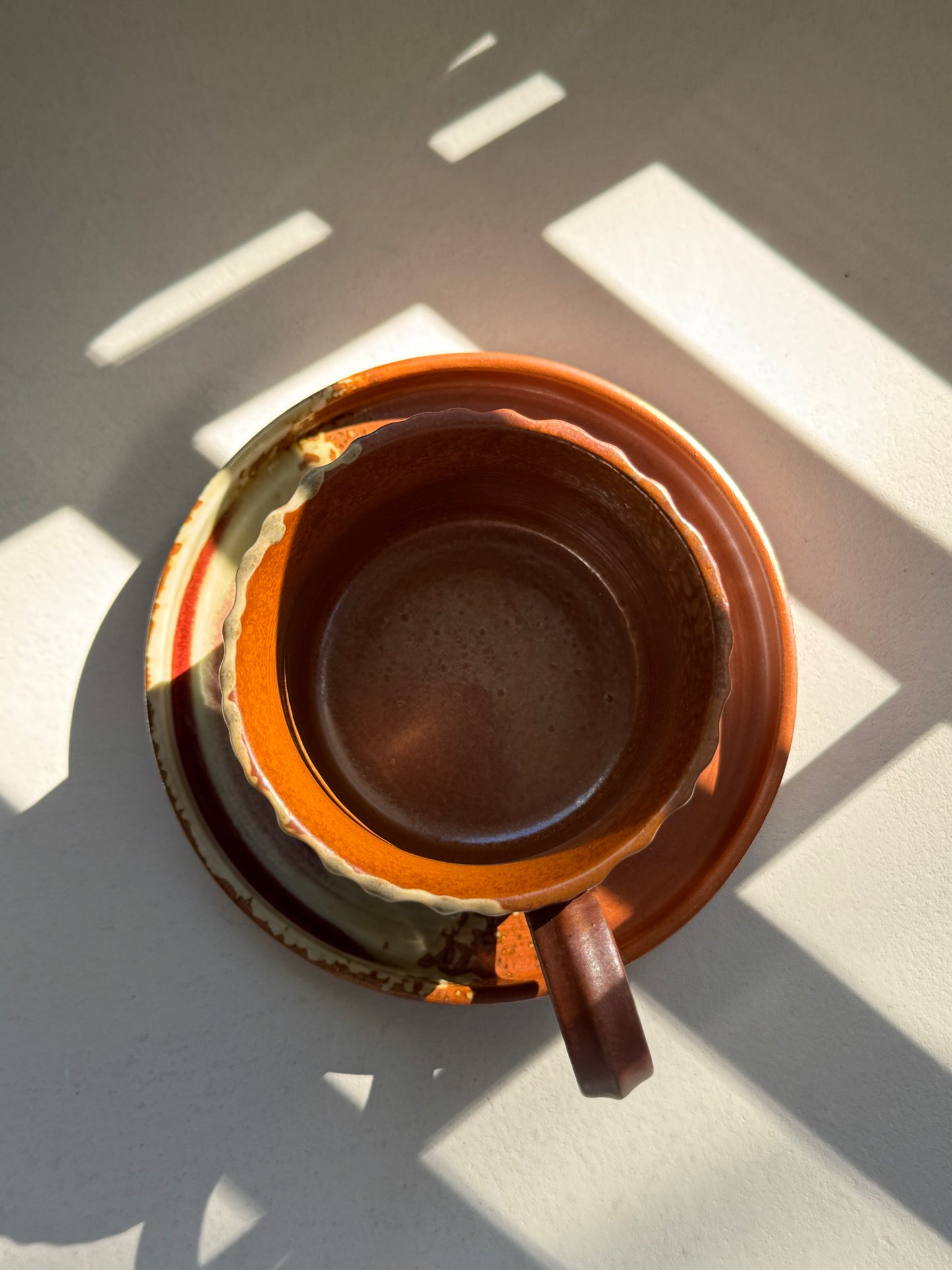 Brown Ribbed Ceramic Cup & Saucer Set – 230ml