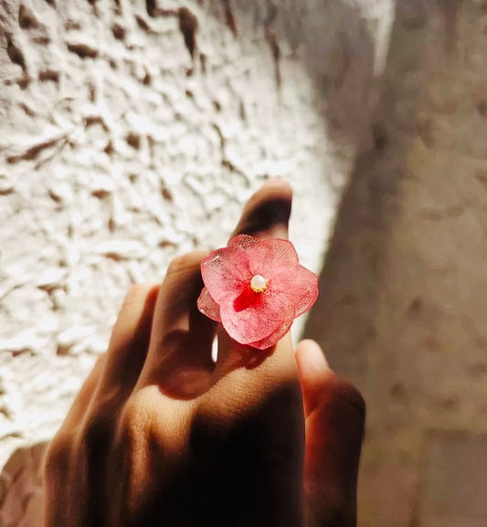 Real Dried Hydrangea Adjustable Ring – 14K Gold‑Filled