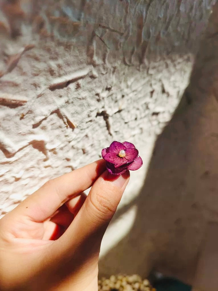Real Dried Hydrangea Adjustable Ring – 14K Gold‑Filled