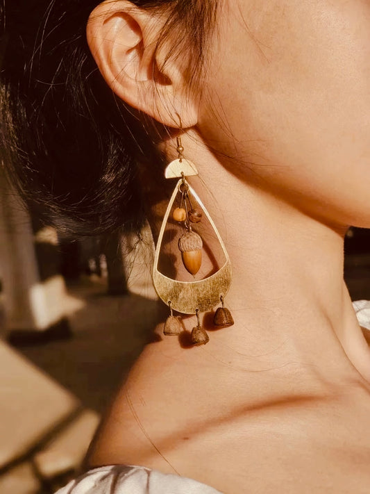 “Forest Jingle” Acorn & Bell Pod Statement Earrings
