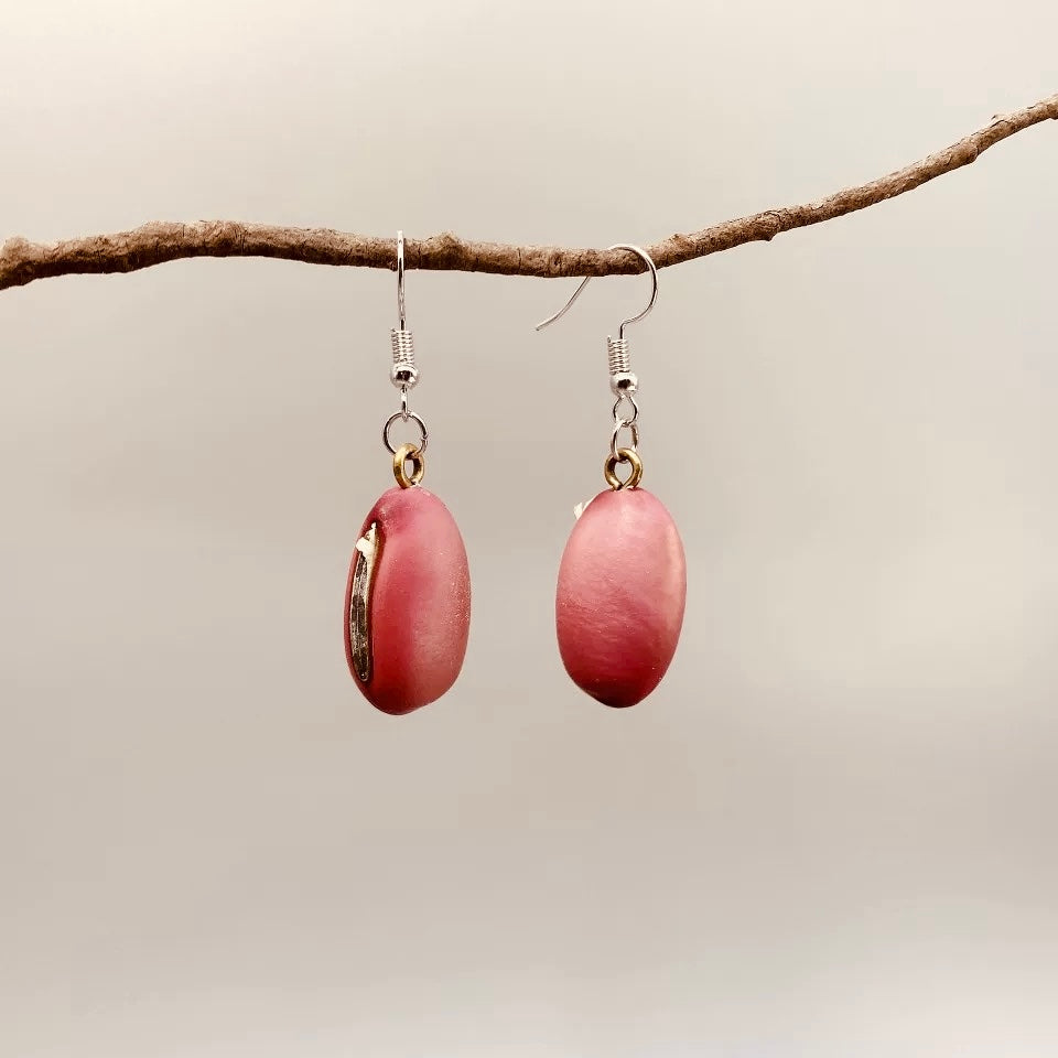Green Bodhi Seed & Olive Slice Earrings