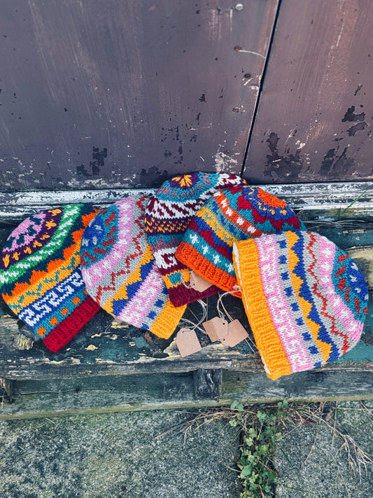 🏔️ “Mountain Mosaic” Wool Knit Hat – Handmade in Nepal 🇳🇵