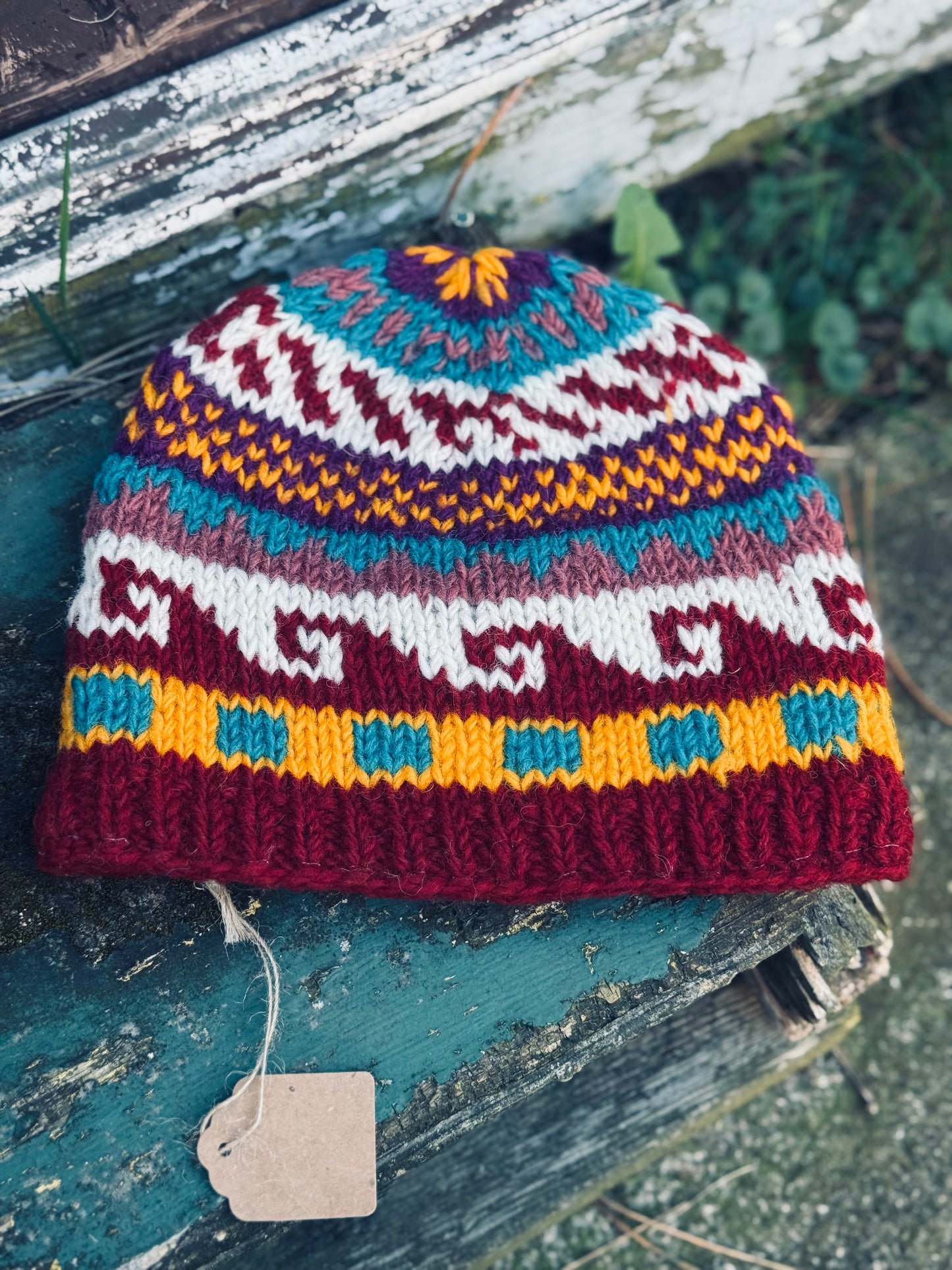 🏔️ “Mountain Mosaic” Wool Knit Hat – Handmade in Nepal 🇳🇵