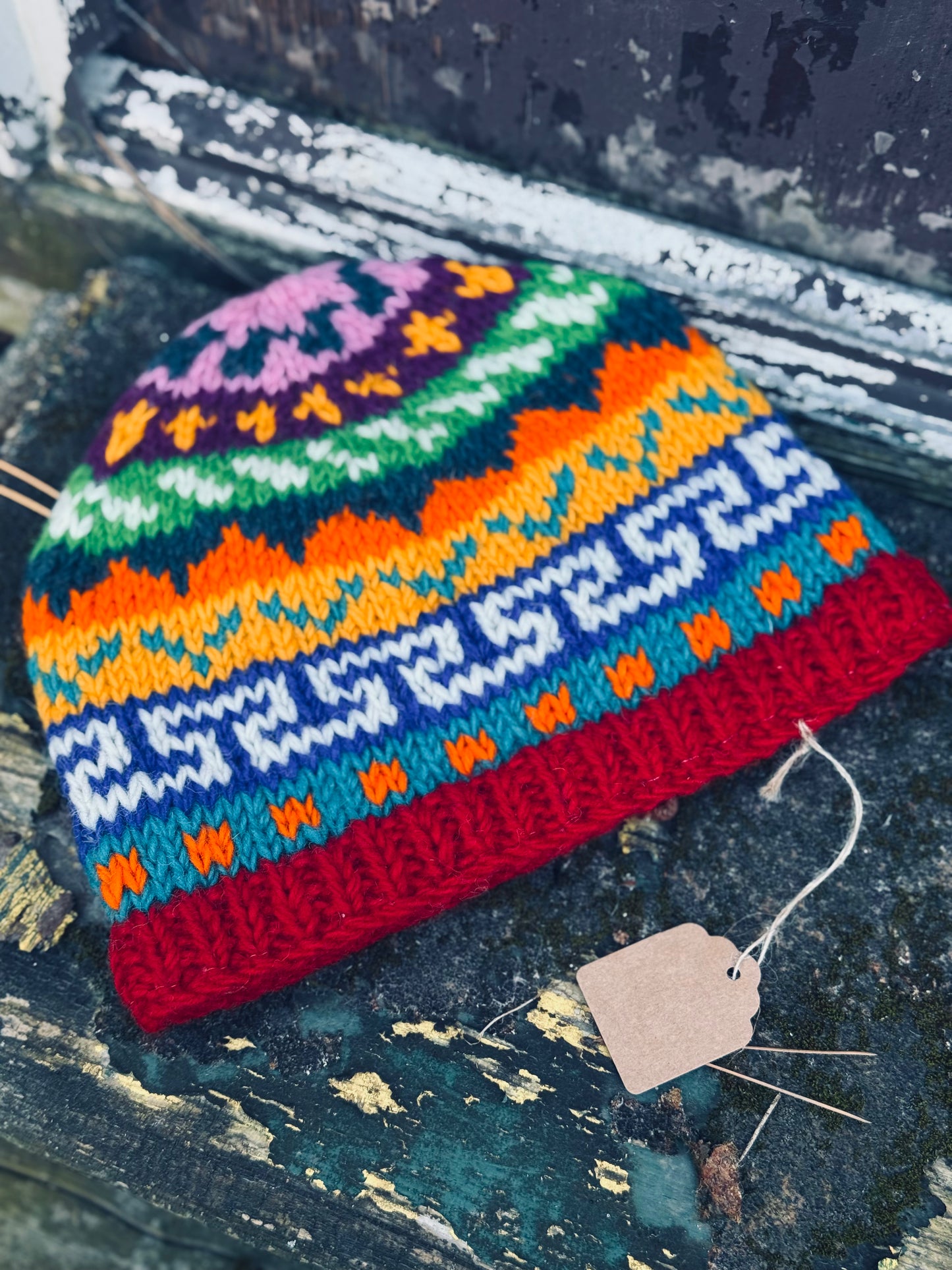 🏔️ “Mountain Mosaic” Wool Knit Hat – Handmade in Nepal 🇳🇵