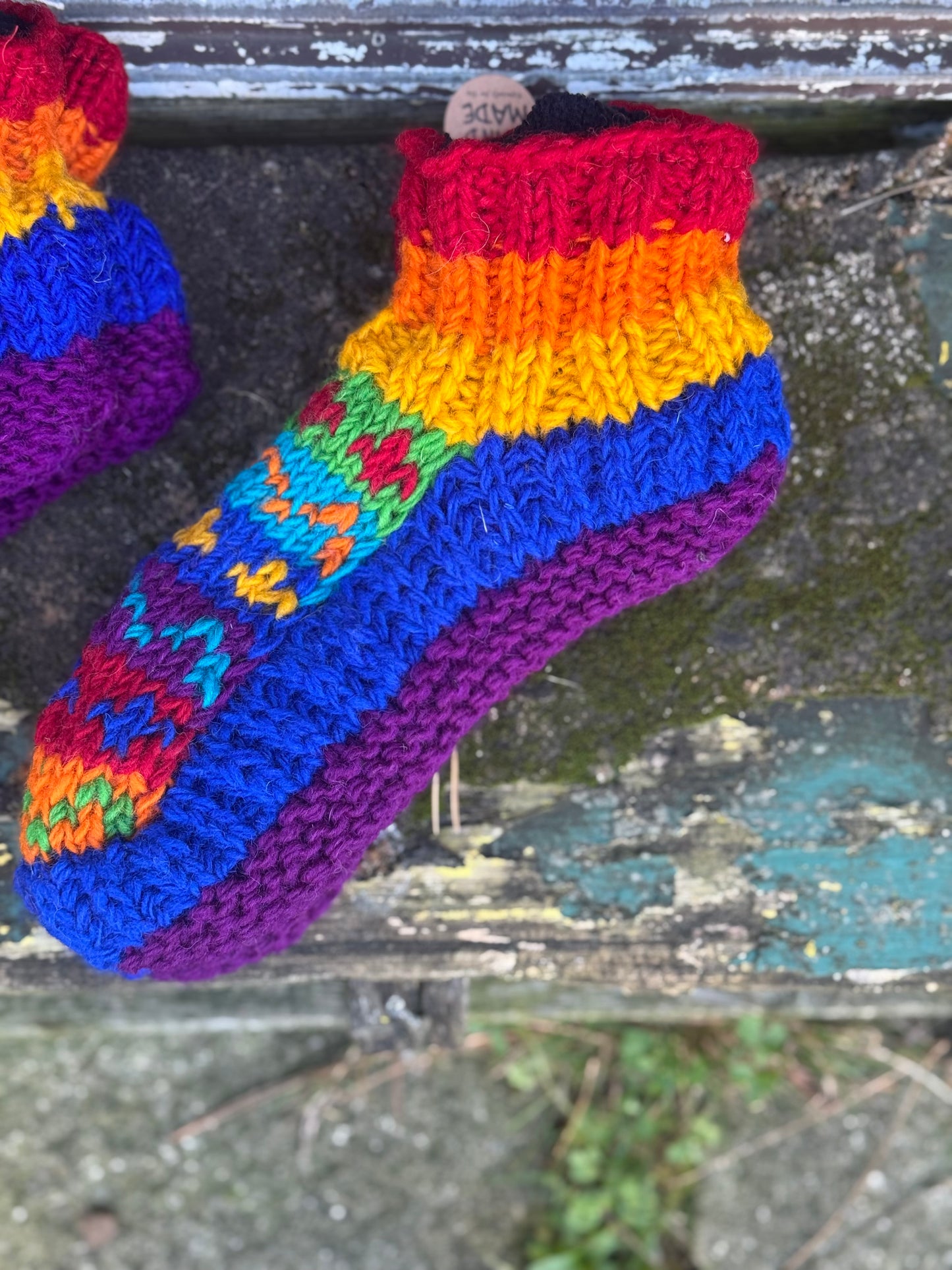 Handmade Wool Slippers – Rainbow Joy Edition