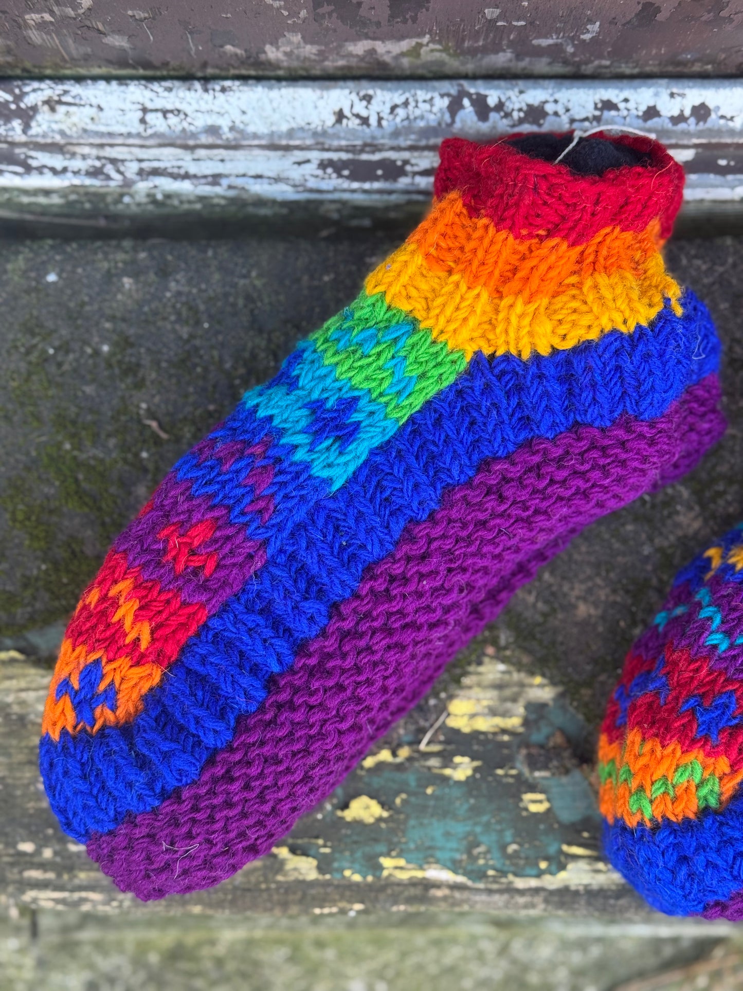 Handmade Wool Slippers – Rainbow Joy Edition