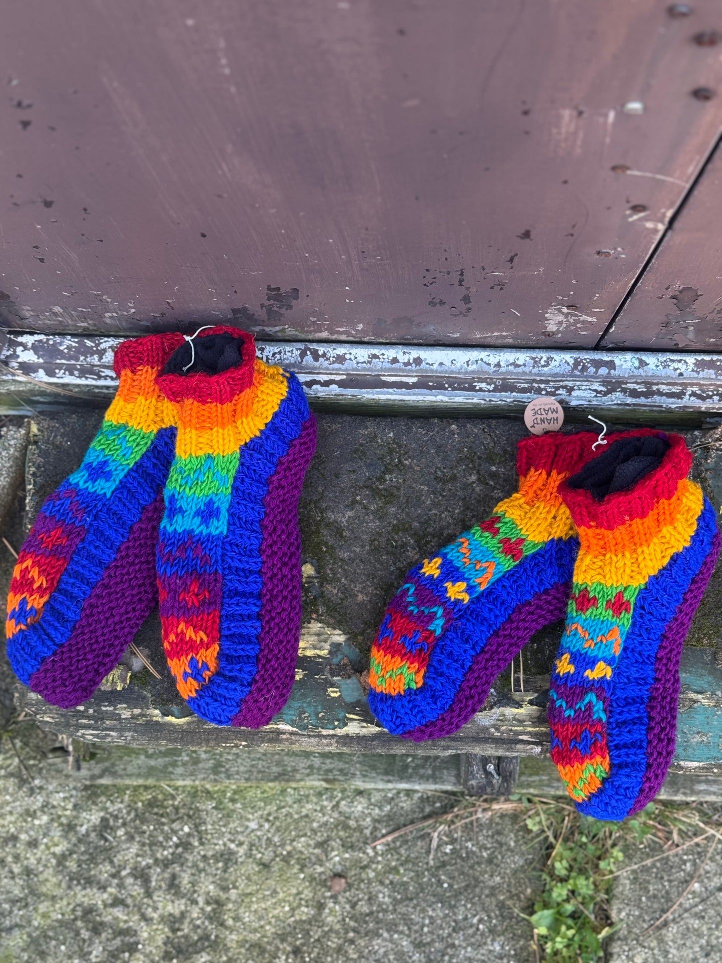 Handmade Wool Slippers – Rainbow Joy Edition