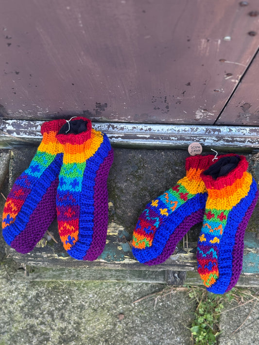 Handmade Wool Slippers – Rainbow Joy Edition