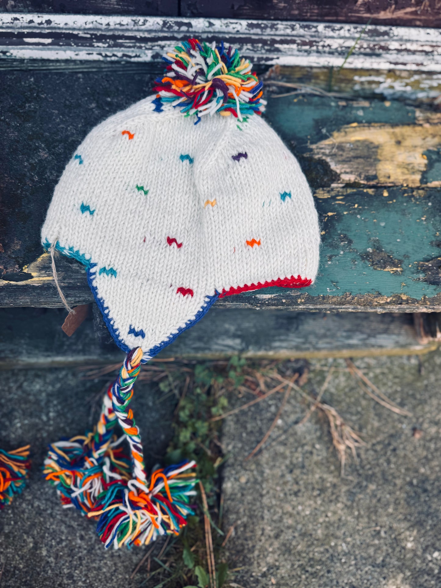 🧡 “Snow Carnival” Wool Earflap Hat – Handmade in Nepal 🇳🇵