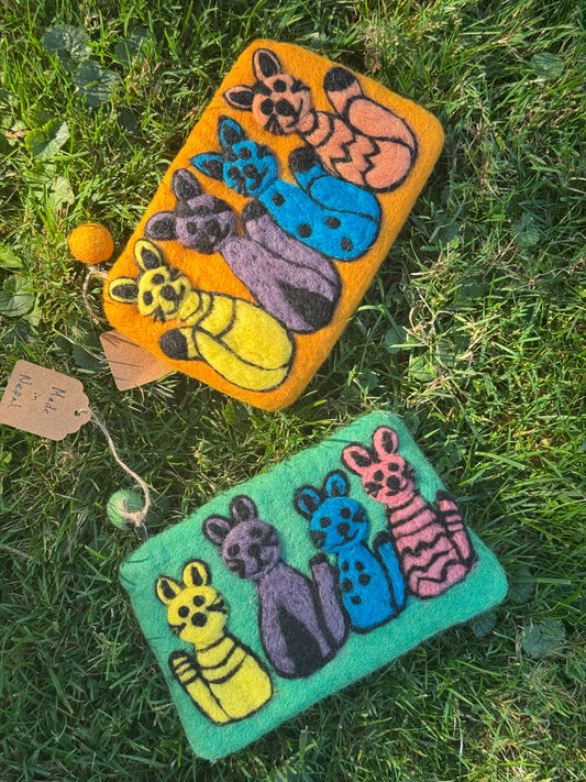 Handmade Felt Pouch – Happy Cats Parade Edition