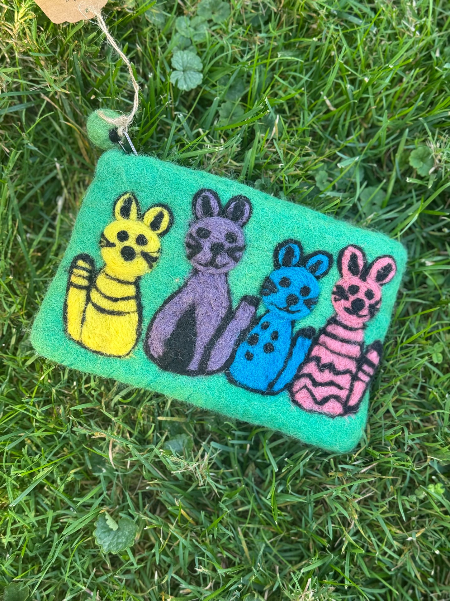 Handmade Felt Pouch – Happy Cats Parade Edition
