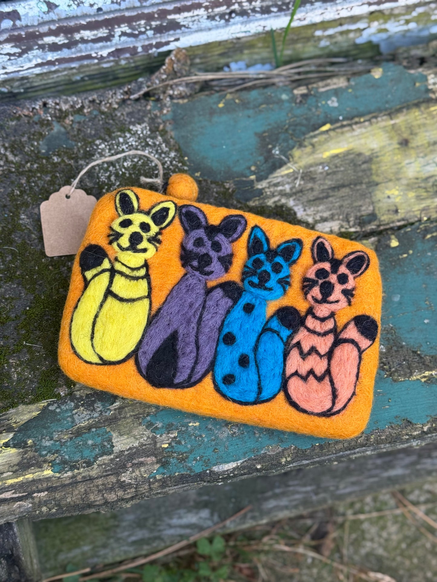 Handmade Felt Pouch – Happy Cats Parade Edition
