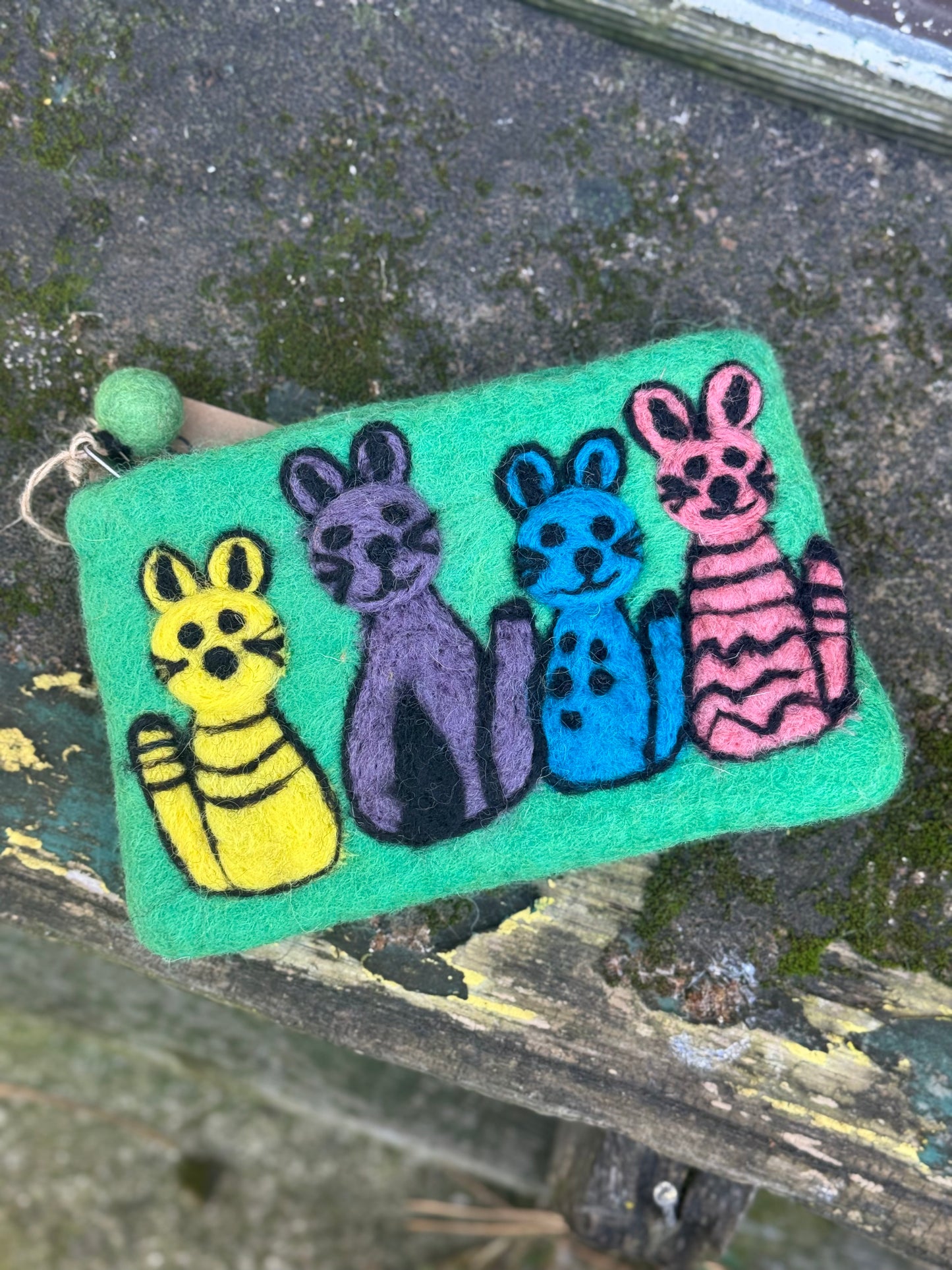 Handmade Felt Pouch – Happy Cats Parade Edition