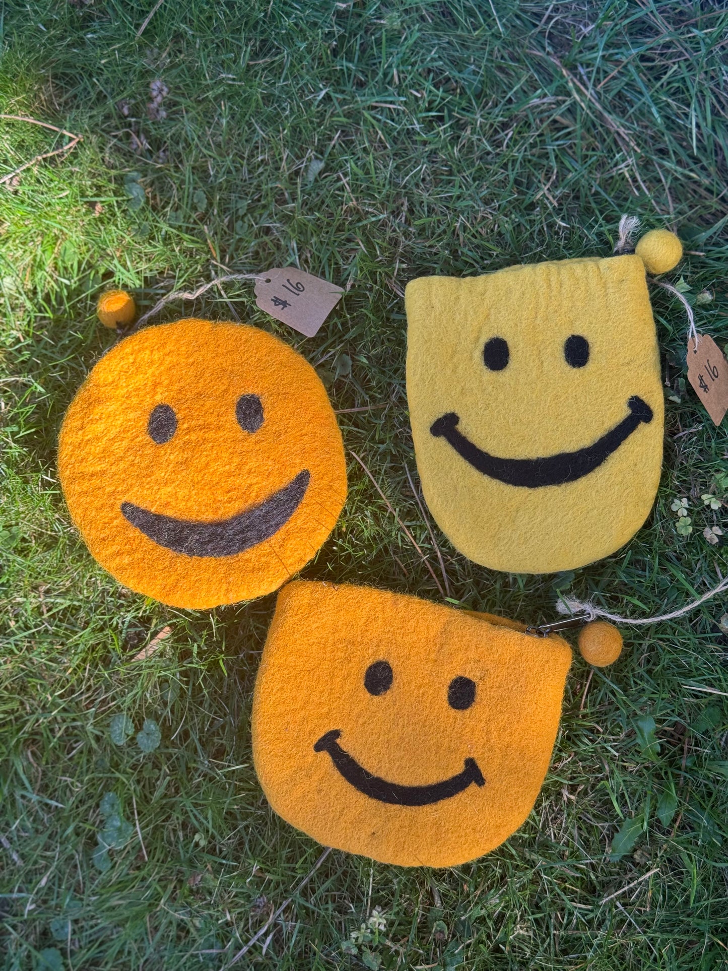 Handmade Felt Pouch – Smiley Face Edition
