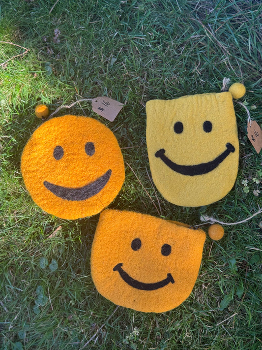 Handmade Felt Pouch – Smiley Face Edition