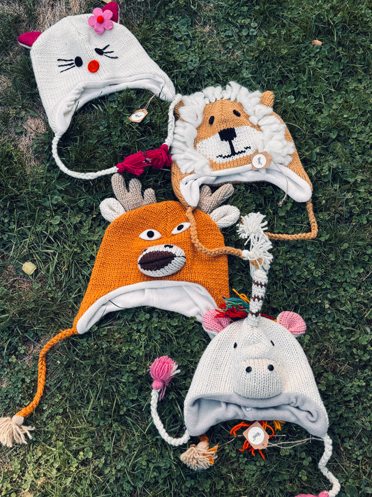 Handmade Animal Knit Hat – Cozy Winter Collection 🦁🦄🦌🐱