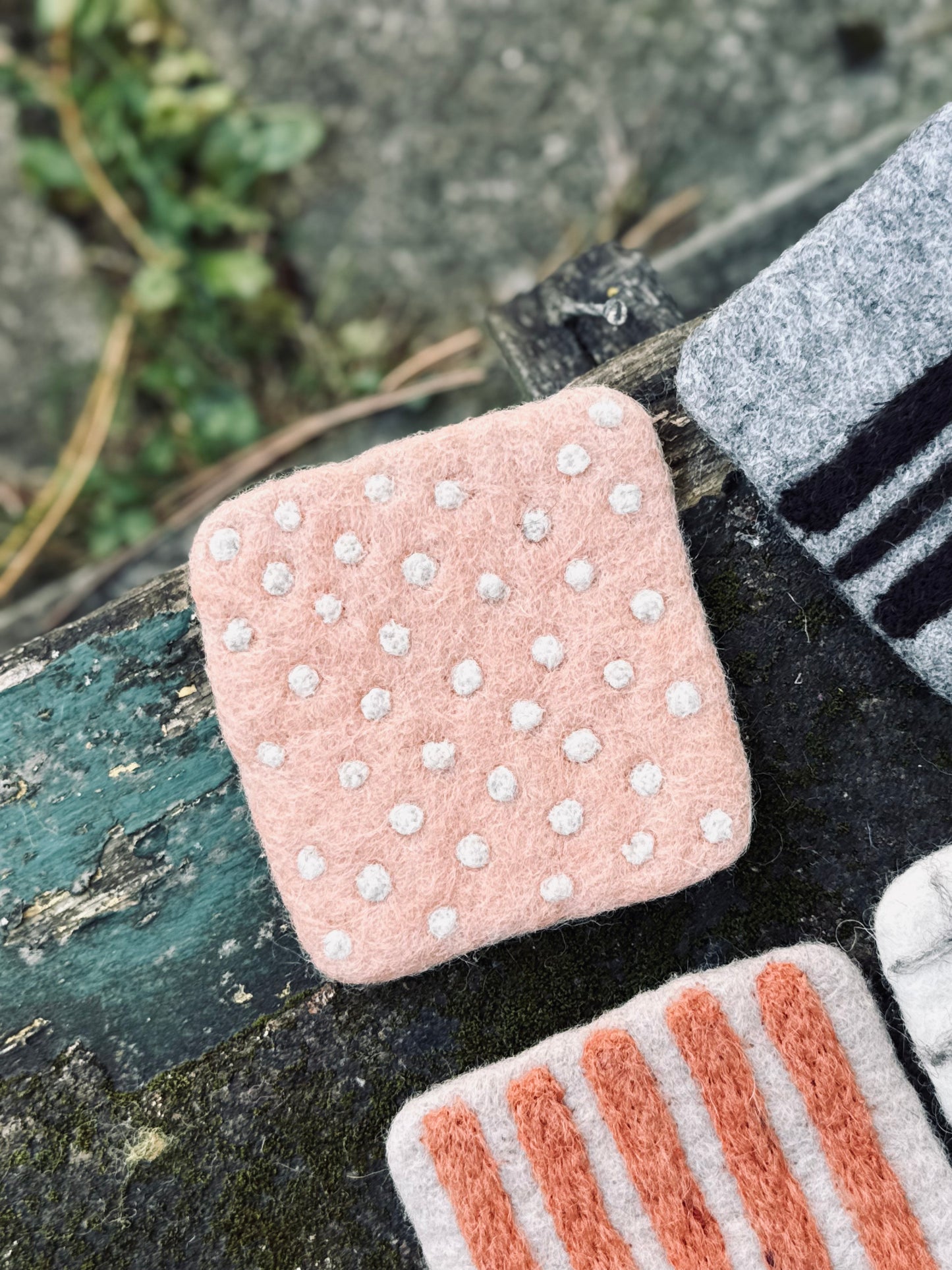 Handmade Felt Coaster – Modern Pattern Series 🧡🖤🤍