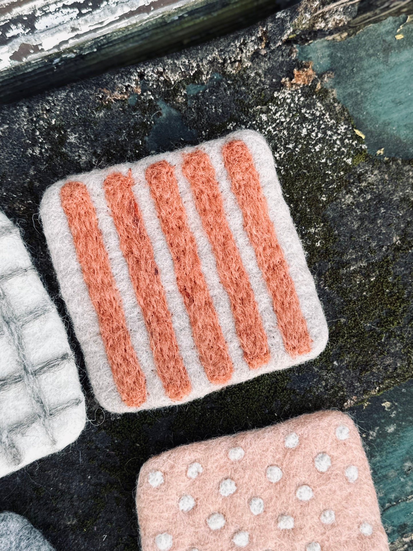 Handmade Felt Coaster – Modern Pattern Series 🧡🖤🤍