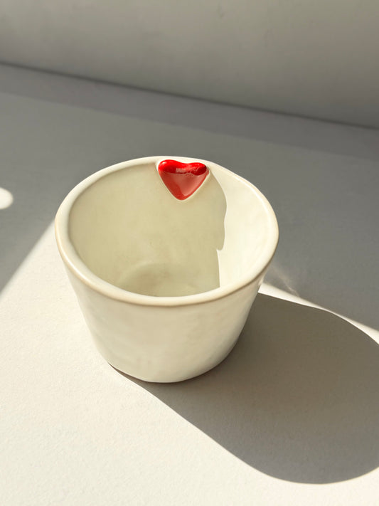 Handcrafted Ceramic Cup with Red Heart Accent
