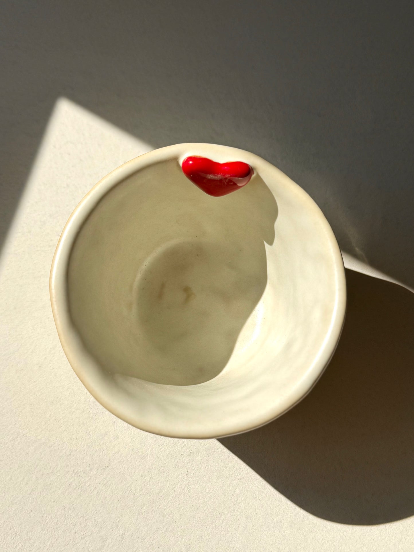 Handcrafted Ceramic Cup with Red Heart Accent