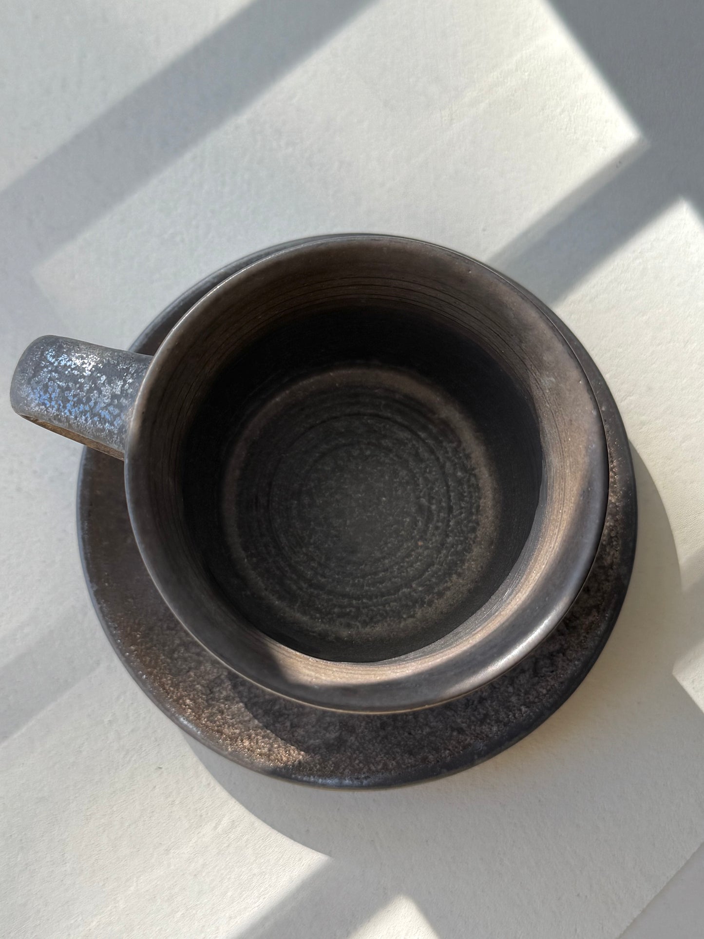 Artisan Coffee Cup & Saucer – Black Metallic Edition