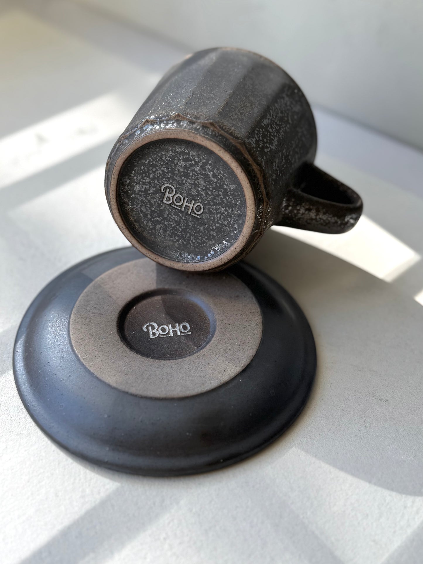 Artisan Coffee Cup & Saucer – Black Metallic Edition