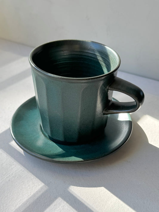 Artisan Coffee Cup & Saucer – Teal Ocean Edition