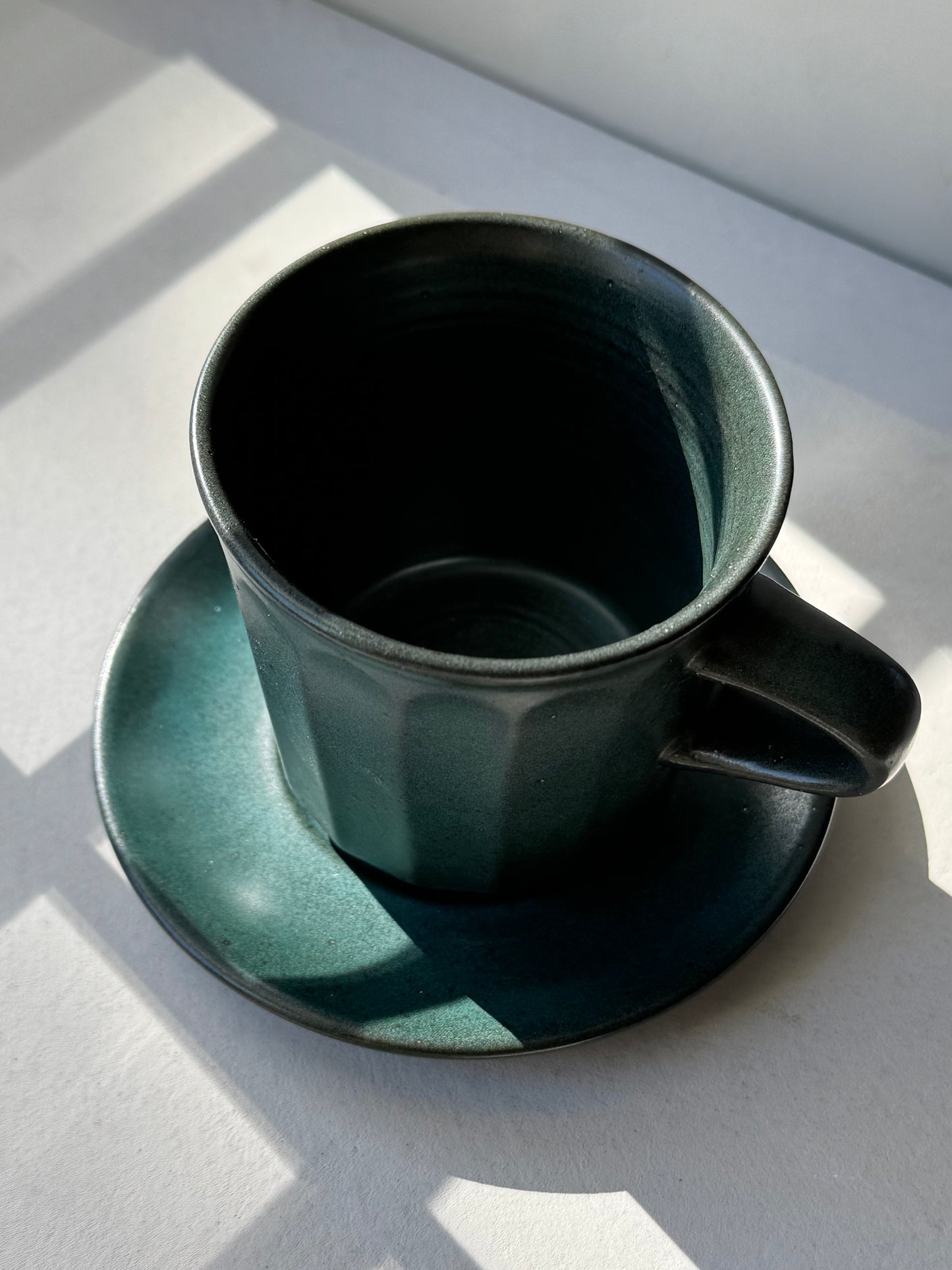 Artisan Coffee Cup & Saucer – Teal Ocean Edition