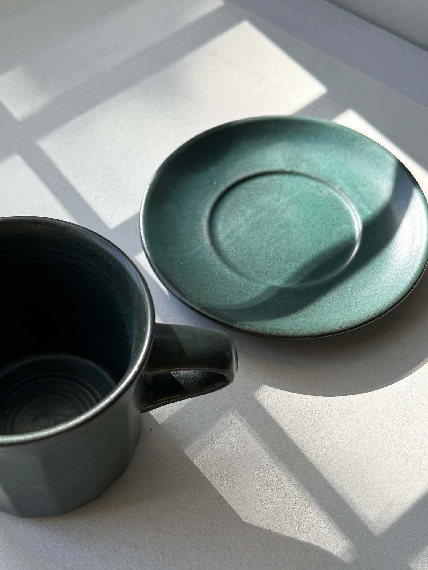 Artisan Coffee Cup & Saucer – Teal Ocean Edition
