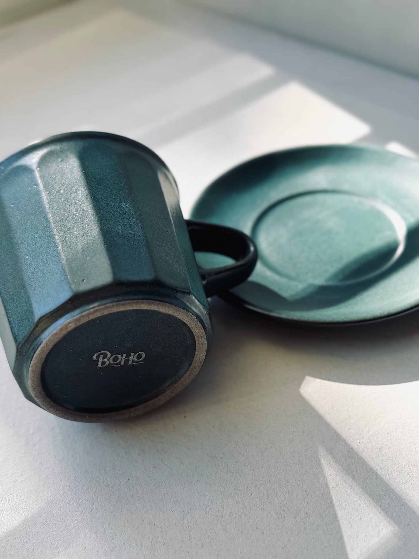 Artisan Coffee Cup & Saucer – Teal Ocean Edition