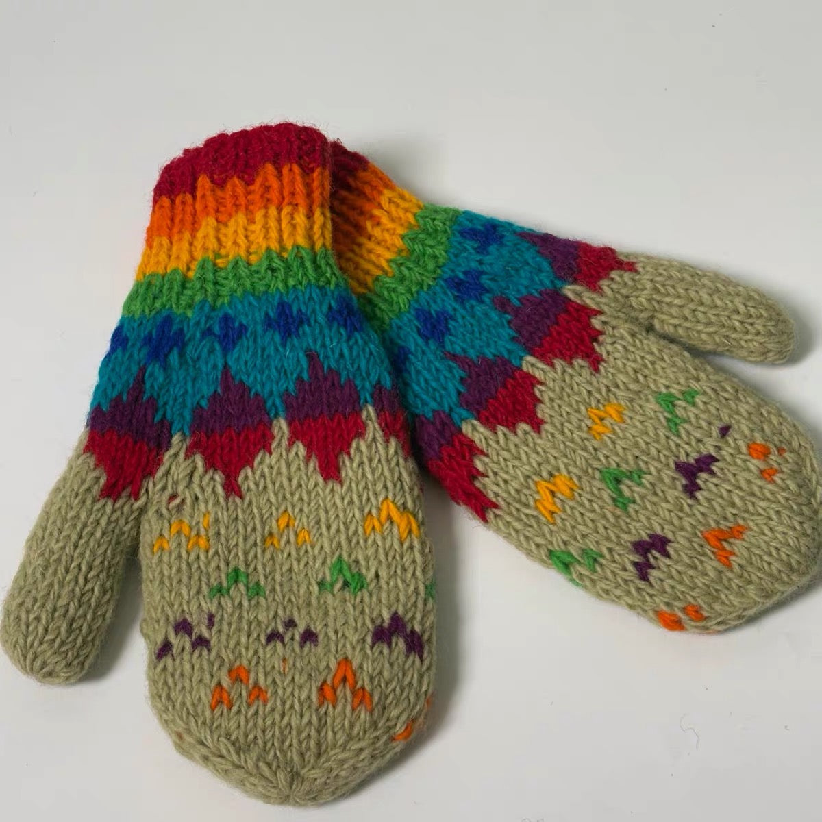 Hand Knit Wool Mittens – Fleece Lined, One of a Kind, Handmade in Nepal