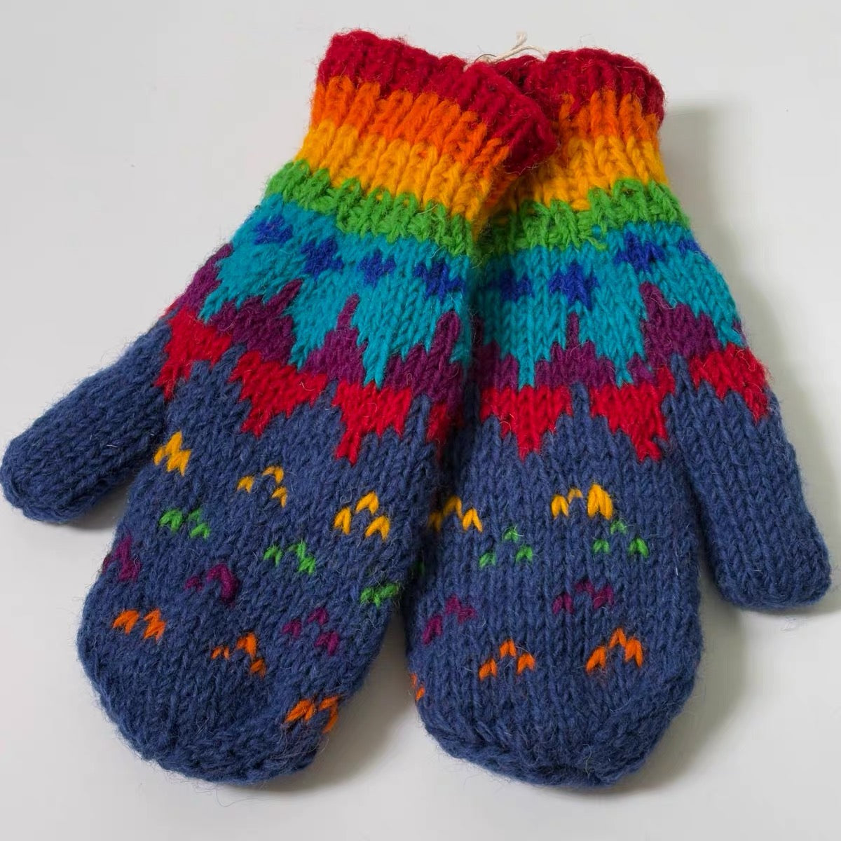 Hand Knit Wool Mittens – Fleece Lined, One of a Kind, Handmade in Nepal
